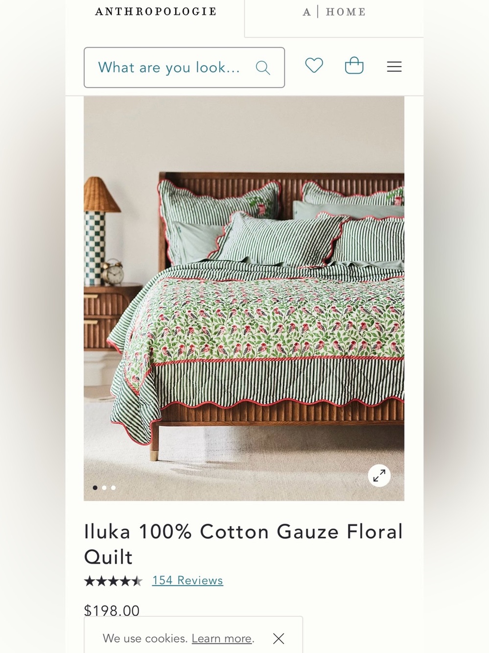 Anthropologie Iluka 100% Cotton Gauze Floral Quilt, with 2 Shams: NEW